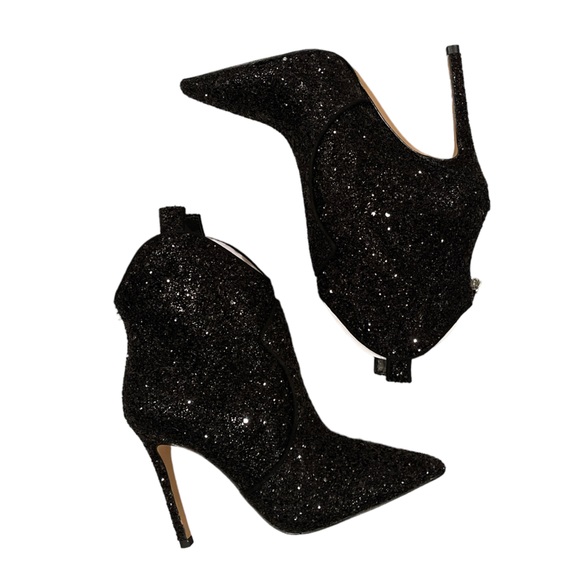 JESSICA SIMPSON PIXILLEZ 4 BOOTIE IN BLACK CHUNKY GLITTER - BRAND NEW IN BOX! - Picture 12 of 12